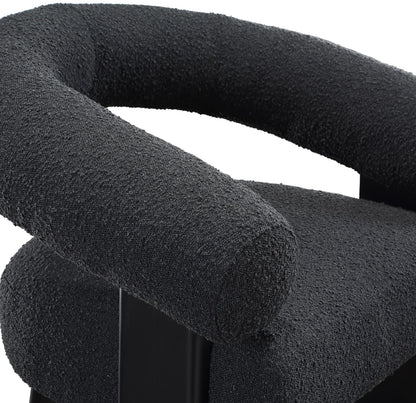 Meridian Furniture 497Black Winston Collection Mid-Century Modern Upholstered Accent Chair with Rich Boucle Fabric, Solid Wood Finished Legs, 35.5" W x 29" D x 30" H