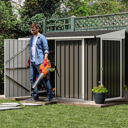 DWVO 7x4 FT Outdoor Weatherproof Storage Shed, Secure Metal Bike Shed w/Lockable Entry, Garden Storage Solution for Lawn Equipment, Tools, Waste Bin, Dark Gray