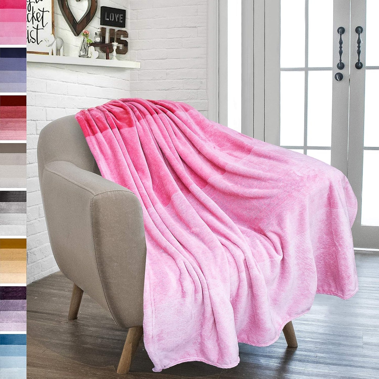 Cozy 50x60 Inches PAVILIA Flannel Fleece Ombre Throw Blanket for Couch | Soft Microfiber Couch Gradient Accent Blanket