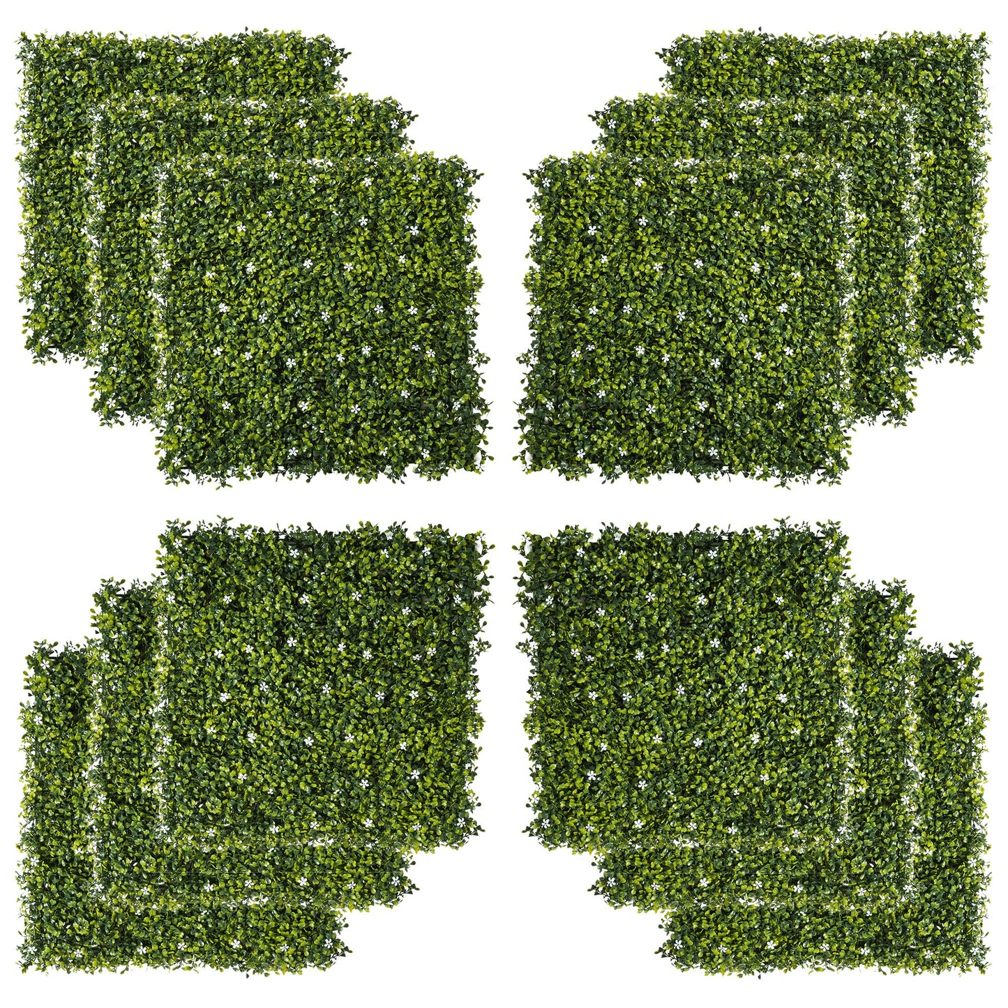 Artificial Grass Wall Panel Backdrop, 12 20" x 20" Boxwood UV Protection Privacy Coverage Panels for Indoor Outdoor Decor, Wall Fence Covering, Leaf Flowers