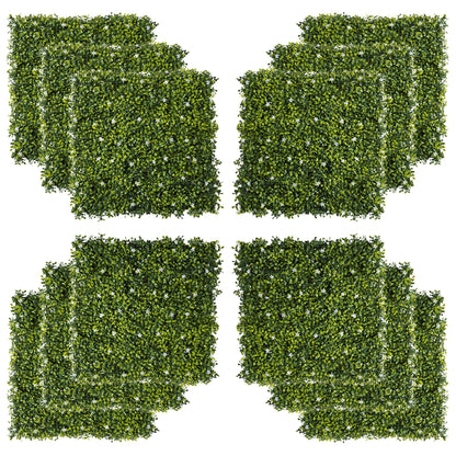 Artificial Grass Wall Panel Backdrop, 12 20" x 20" Boxwood UV Protection Privacy Coverage Panels for Indoor Outdoor Decor, Wall Fence Covering, Leaf Flowers