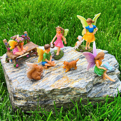 Mood Lab Fairy Garden Figurines with Animals - Miniature Decorative Statues & Accessories Set (8 pcs) - Outdoor & Indoor Garden Decor