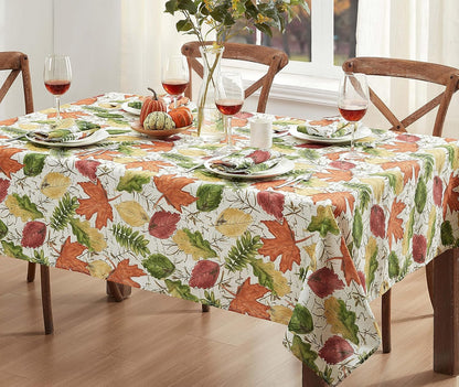 Newbridge Autumn Falling Leaves Tablecloth, 60 Inch x 120 Inch Oblong/Rectangle, Soil Repellant, No Iron Easy Care