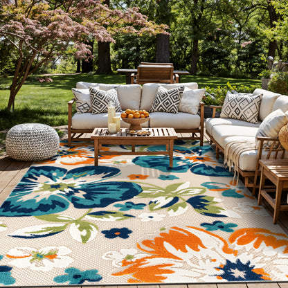 Rugshop Multi Bergamo Floral Indoor/Outdoor Area Rug Machine Washable for Backyard, Deck and Outdoor Lounge, 10' x 14'
