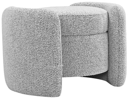 Meridian Furniture 115Grey Horizon Collection Modern | Contemporary Boucle Fabric Upholstered Ottoman, Grey, 29" W x 22" D x 19" H