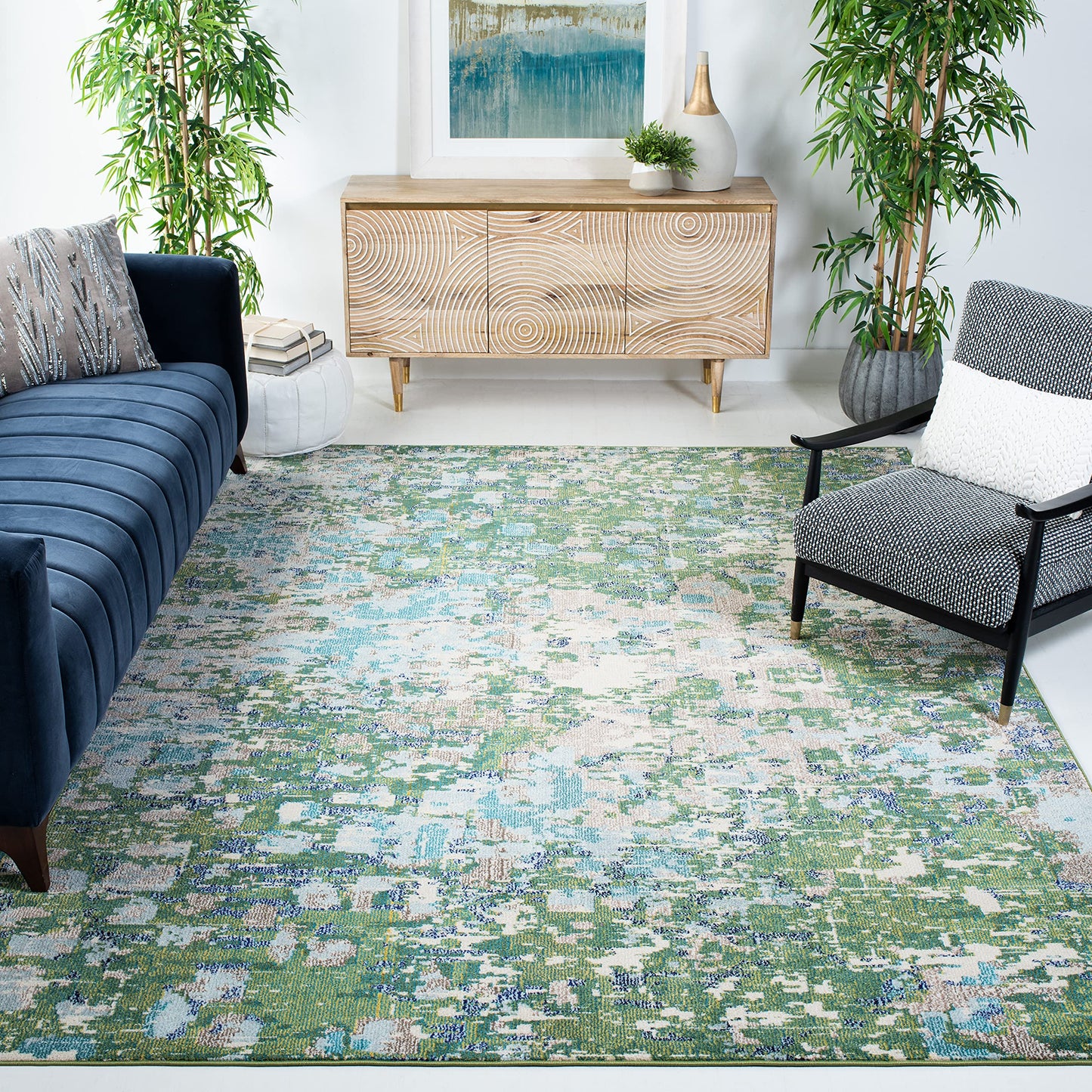 SAFAVIEH Madison Collection Area Rug - 10' x 14', Green & Turquoise, Boho Abstract Distressed Design, Non-Shedding & Easy Care, Ideal for High Traffic Areas in Living Room, Bedroom (MAD425Y)