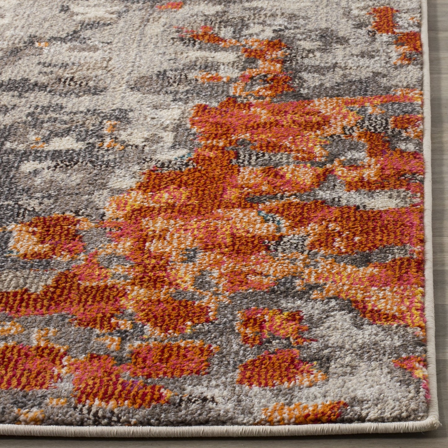 SAFAVIEH Monaco Collection Area Rug - 10' x 14', Grey & Orange, Boho Chic Abstract Watercolor Design, Non-Shedding & Easy Care, Ideal for High Traffic Areas in Living Room, Bedroom (MNC225H)