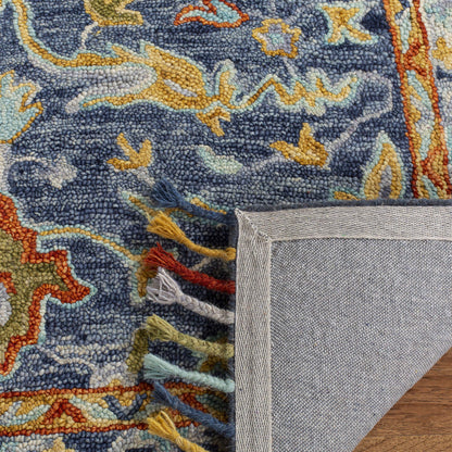 SAFAVIEH Area Rug 8x10 - Aspen Collection - Large - Blue & Rust, Handmade Wool, Boho Braided Tassel Design, Ideal for Living Room, Bedroom, Office, Dining Space (APN116M)