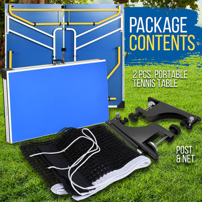 SereneLife Collapsible Full Size Ping Pong Table, 9’ x 5’ Regulation Fold-Flat Table Tennis, Hinged Panels for SUV Transport and Easy Storage, Portable Space-Saving Design, Net & Post Set Included