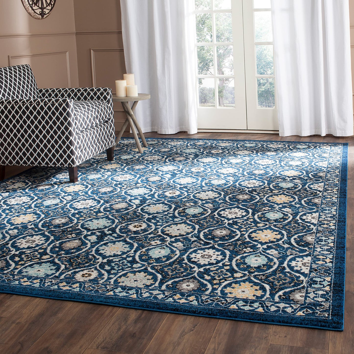 SAFAVIEH Evoke Collection 9' x 12' Royal / Ivory EVK210A Non-Shedding Living Room Bedroom Dining Home Office Area Rug