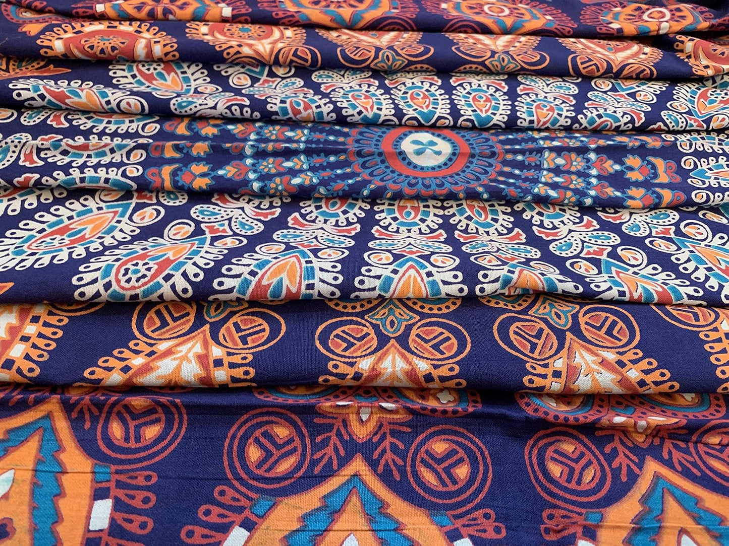 raajsee Round Beach Tapestry, 70 Inch Blue Orange Mandala Throw, Boho Hippie Blanket, Yoga Mat, Picnic Rug