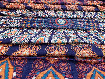 raajsee Round Beach Tapestry, 70 Inch Blue Orange Mandala Throw, Boho Hippie Blanket, Yoga Mat, Picnic Rug