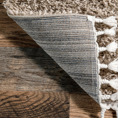 Nuloom Neva Beige/Ivory, 2'6" x 6', Modern, Shag, Tasseled, Soft and Cozy, High Traffic, Stain Resistant, Easy Clean, Durable Runner for Bedroom, Living Room, Dining Space, Den, Foyer, Entryway