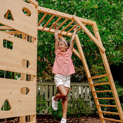 Avenlur Hawthorn 9-in-1 Outdoor Activity Center | Swing, Rock Wall, Monkey Bars | Ages 3-11 | Pine Wood Construction | Climbing Rope, Net Wall | Strength, Coordination, and Imagination-Boosting Fun