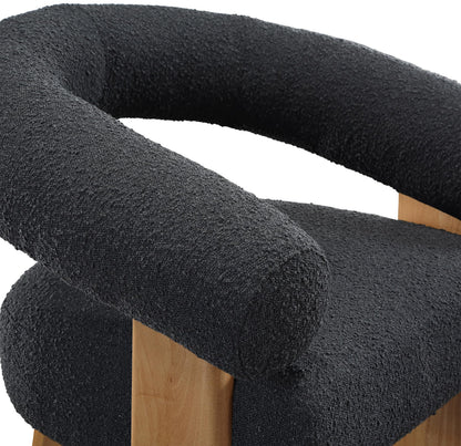 Meridian Furniture 496Black Winston Collection Mid-Century Modern Boucle Fabric Upholstered Accent Chair with Rich Black Boucle Fabric, Solid Wood Legs, Natural Finish, 35.5" W x 29" D x 30" H, Black