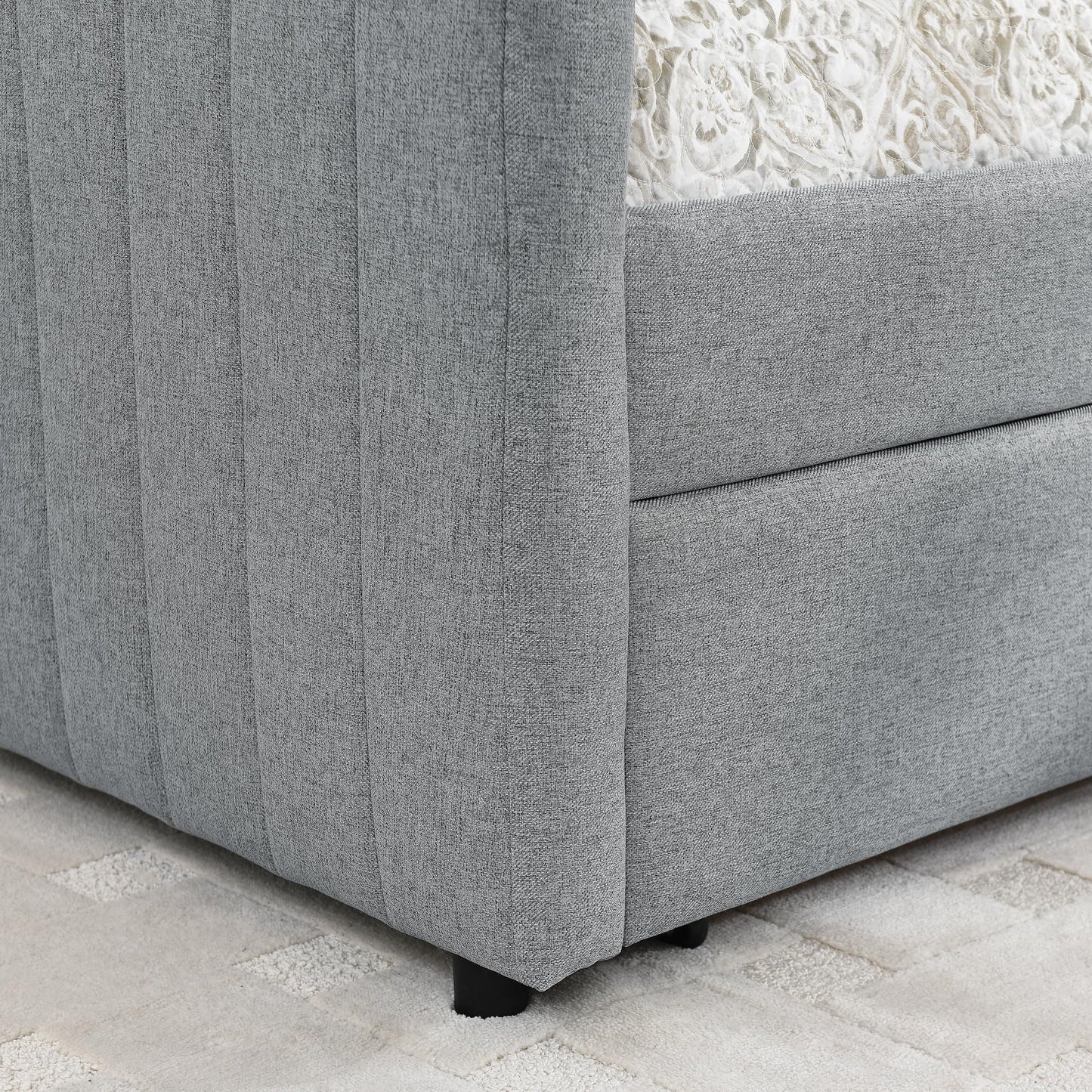 Ball & Cast Queen Size Daybed with Storage Drawers, Linen Upholstered Sofa Bed with Channel Tufted Backrest, Day Bed Frame with Wood Slats Supports, No Box Spring Needed,Grey
