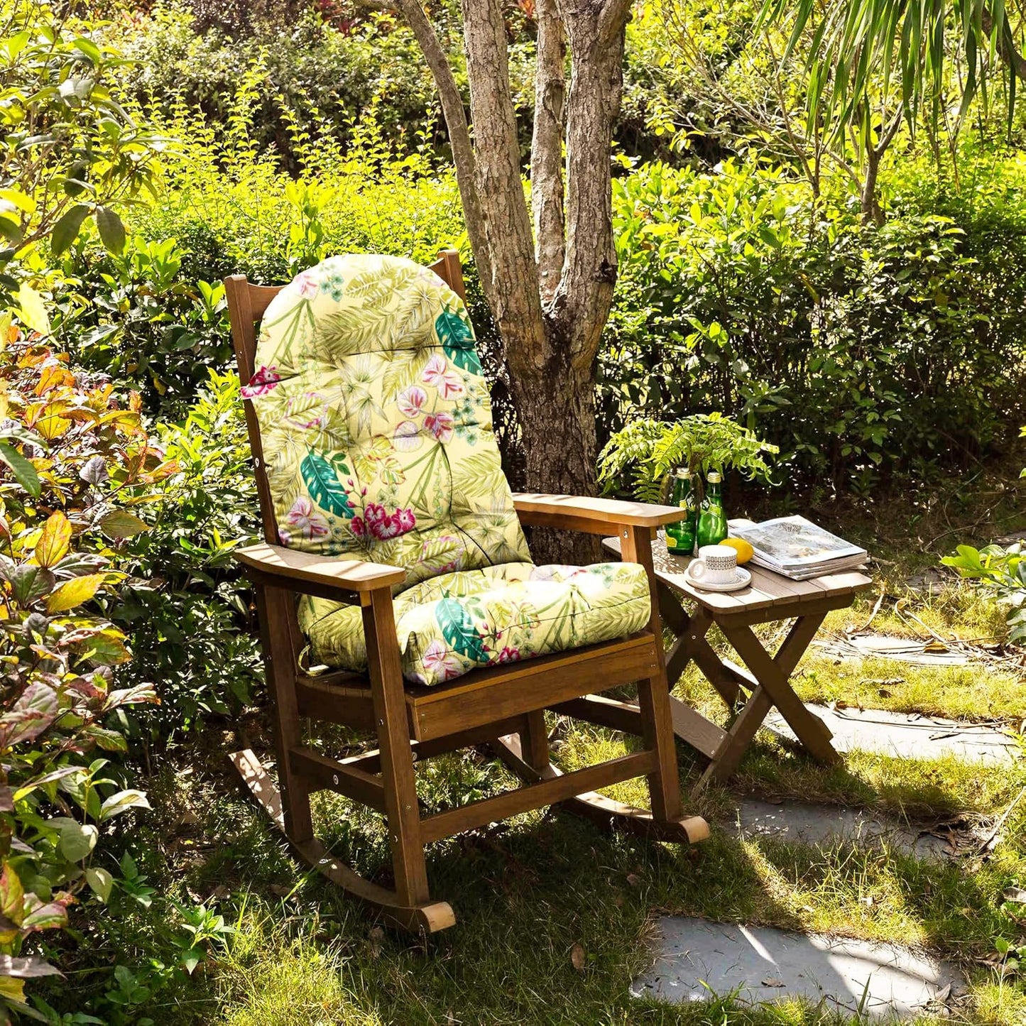 Floral High-Back Seat Cushion - Waterproof Outdoor Adirondack Chair Cushion for Patio Furniture with Tie, Vibrant