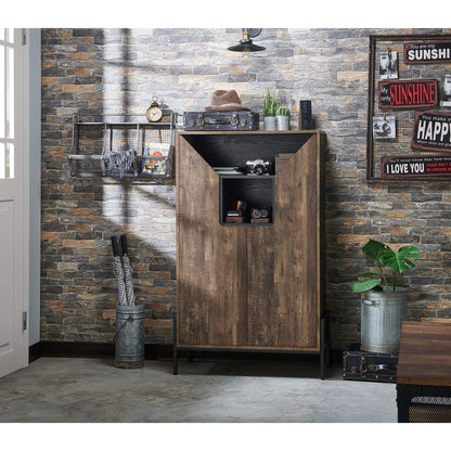 HOMES: Inside + Out Charles Rustic Entryway Shoes Cabinet with 4 Enclosed Shelves, 3 Storage Cubbies and 3 Adjustable Panels, Reclaimed Oak