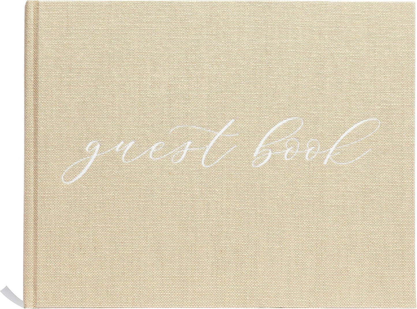 Pearhead Linen Wedding Guest Book with White Script - Classic Elegant Wedding Decor, 100 Pages, 7"x9", Beige Burlap,