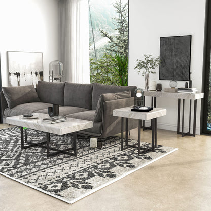 Furniture of America Willy Modern Storage Faux Marble Top 3-Piece Coffee, End and Sofa Table Set for Living Room, Gray