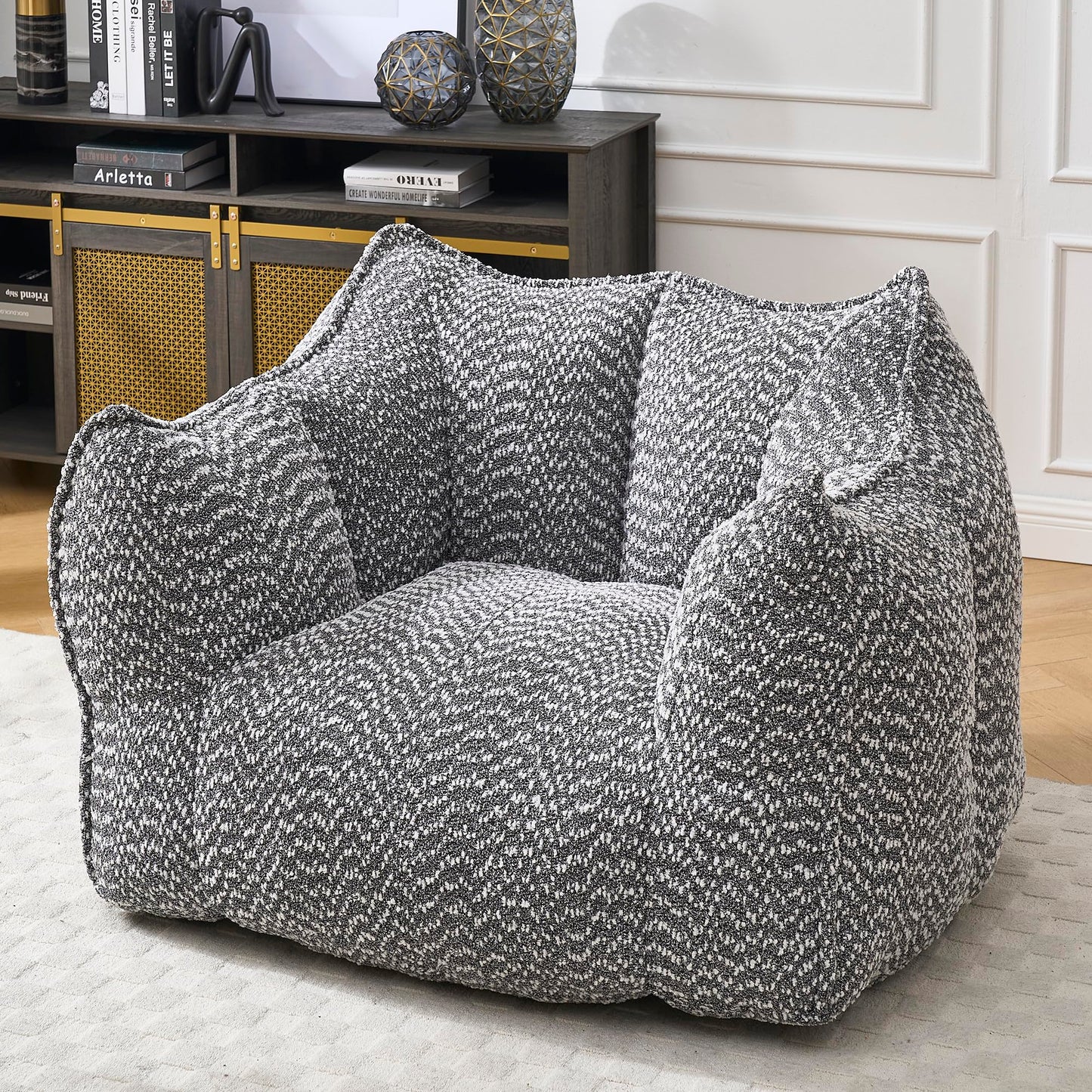 Large Grey Chenille Bean Bag Chair for Adults, Oversized Comfy Lounger for Living Room, Bedroom, Gaming, Reading, Watching TV, 47.2" x 36.2" x 30.7"