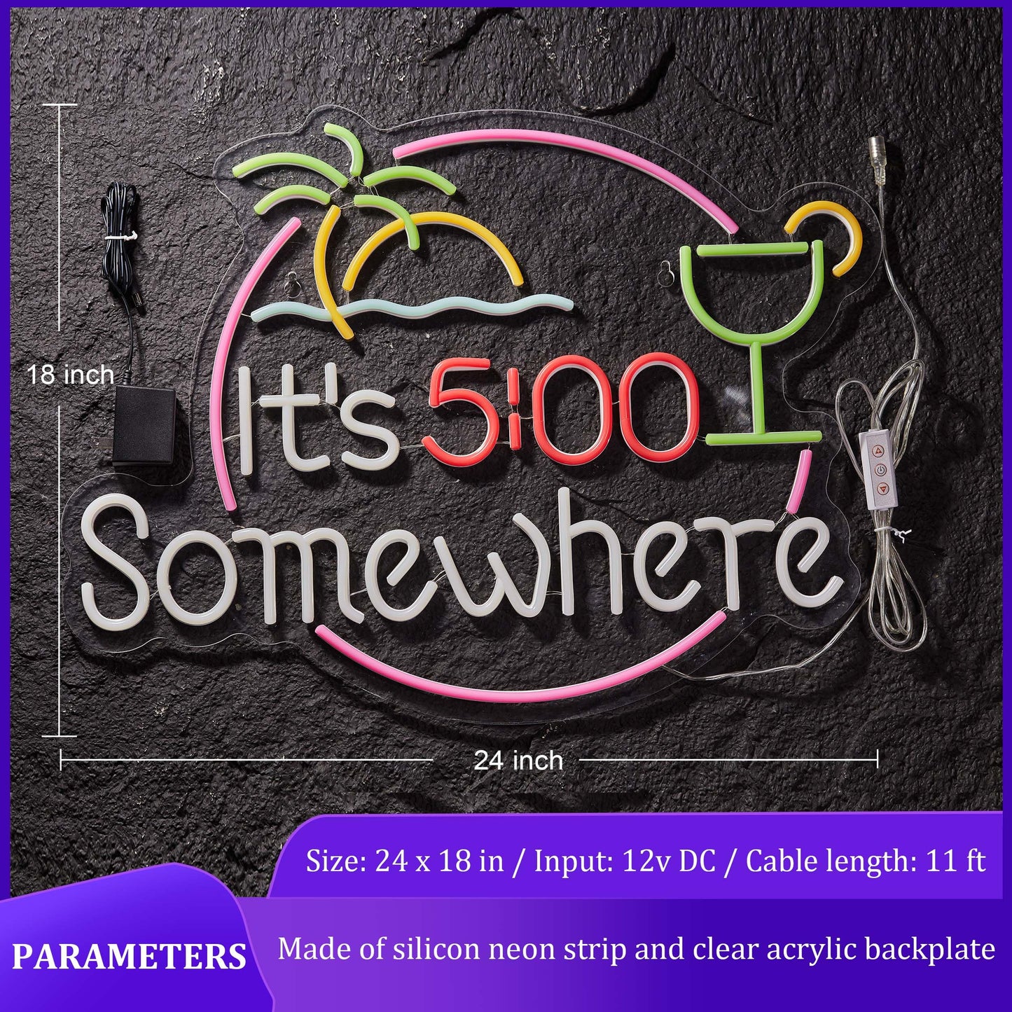 Its 5 00 O'clock Some Where Neon Sign for Wall Décor Dimmable LED Man Cave Bar Beer Garage Neon Light USB Powered Neon Art Signs Decor