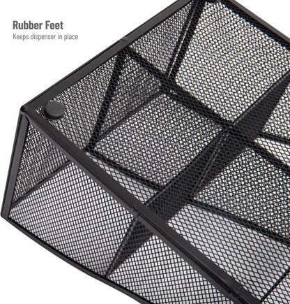 Mind Reader Black Cup and Condiment Station, Countertop Organizer for Coffee Bar, Metal Mesh 8.5"L x 14.5"W x 5.25"H