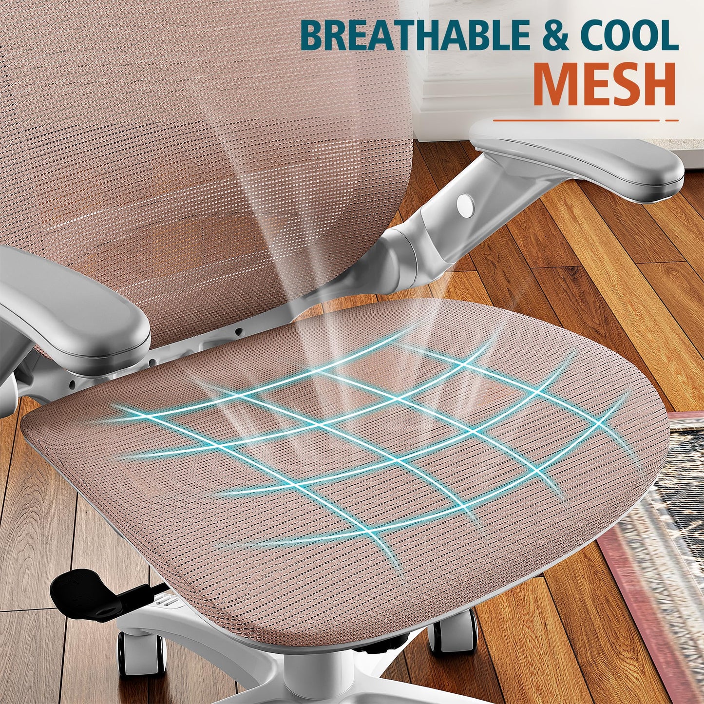 GABRYLLY Ergonomic Office Chair, High Back Home Desk Chair with Headrest, Flip-Up Arms, 90-120° Tilt Lock and Wide Cushion, 300LBS Mesh Chairs for Man Woman, White Task Chair(Pink,GY01WPK)