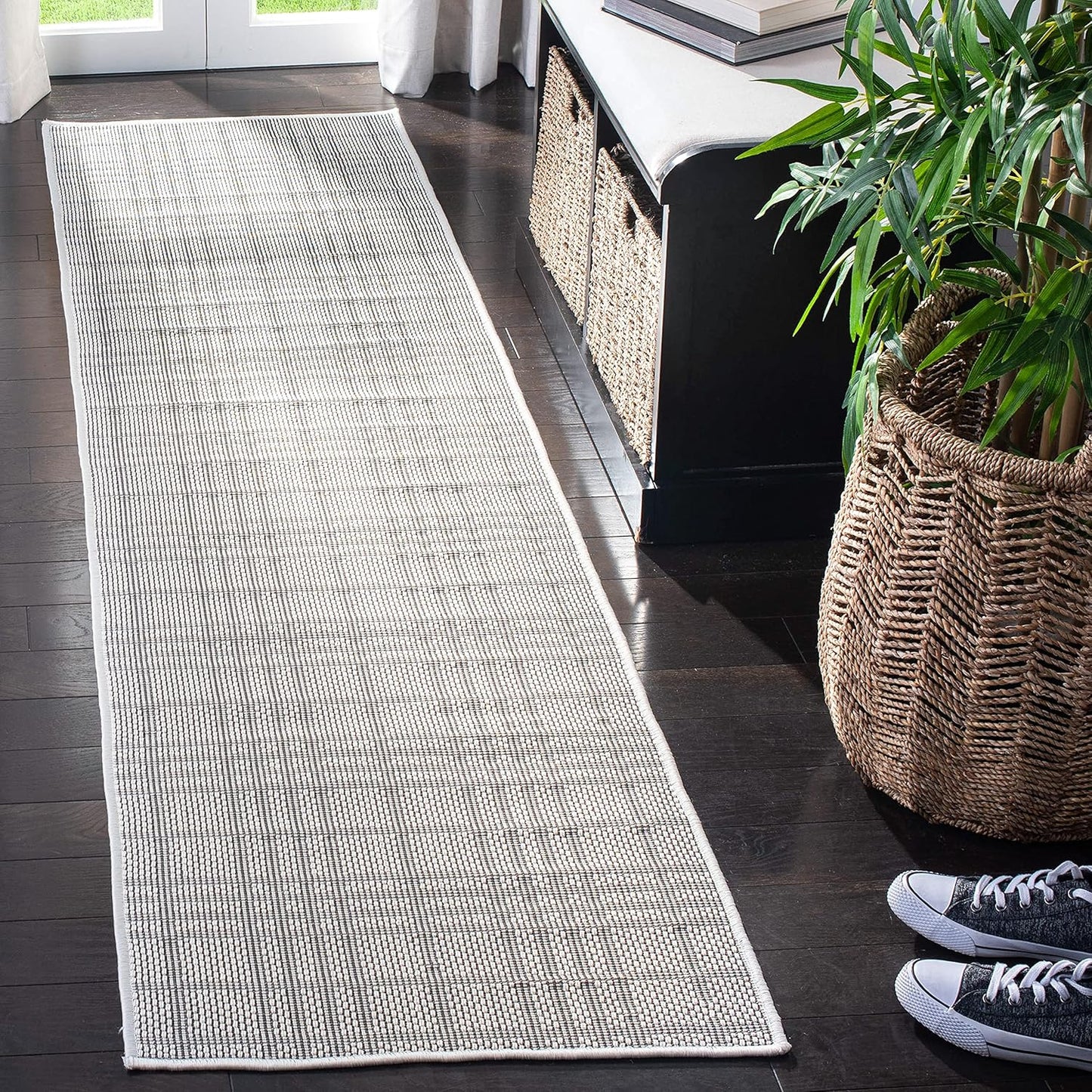 SAFAVIEH Bermuda Collection Runner Rug 2' x 6', Ivory & Light Grey, Non-Shedding, Machine Washable Indoor/Outdoor