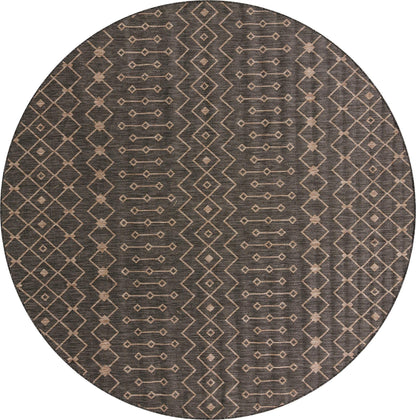 Unique Loom Outdoor Trellis Collection Area Rug - Tribal Trellis (10' 8" Round, Charcoal Gray/ Natural)