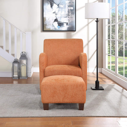OSP Home Furnishings Aiden Club Accent Chair and Matching Ottoman with Medium Espresso Legs, Herringbone Orange Fabric