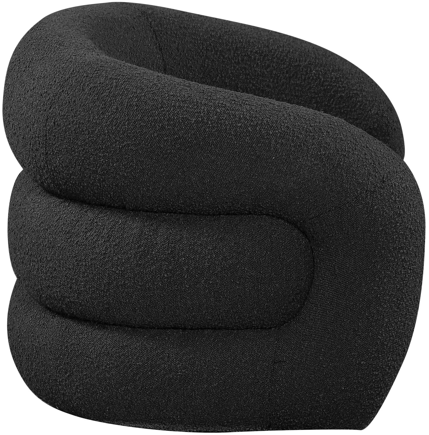 Meridian Furniture 473Black Roxbury Collection Modern | Contemporary Upholstered Swivel Accent Chair with Rich Black Boucle, Tufted Curved Back, Swivel Accent Chair, 33" W x 29.5" D x 28" H, Black