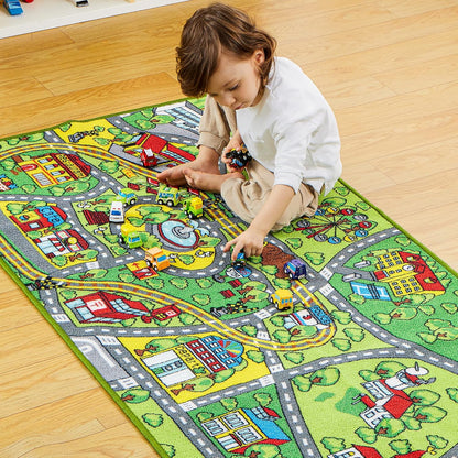 12 Set 3+, JOYIN Carpet Playmat w/ Cars Pull-Back Vehicle for Kids Age Jumbo Play Room Rug, City Pretending Play