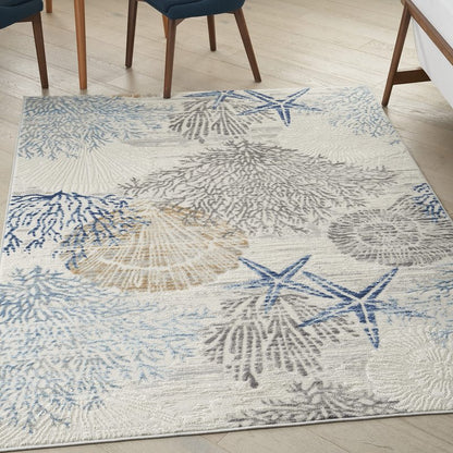 Nourison Home Pompeii Ivory Grey Blue 4' x 6' Area Rug - Easy Clean, Non Shedding, Bed Room, Living Room, Dining Room, Kitchen (4' x 6')
