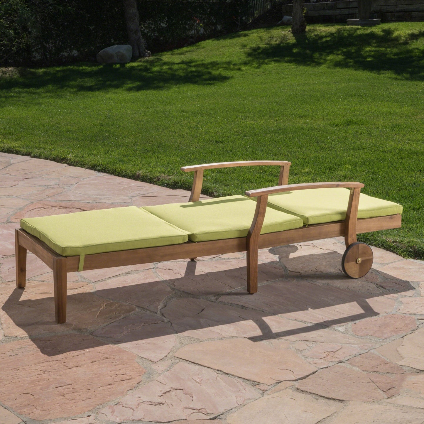 Christopher Knight Home Perla Outdoor Chaise Lounge with Water Resistant Cushion, Teak Finish / Green