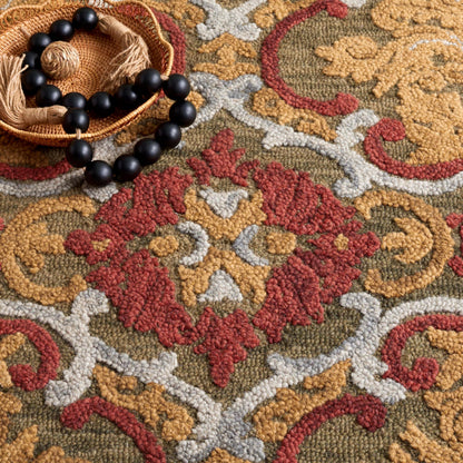SAFAVIEH Area Rug 8x10 - Blossom Collection - Large - Green & Gold, Handmade Wool, Floral Design, Ideal for Living Room, Bedroom, Office, Dining Space (BLM422B)