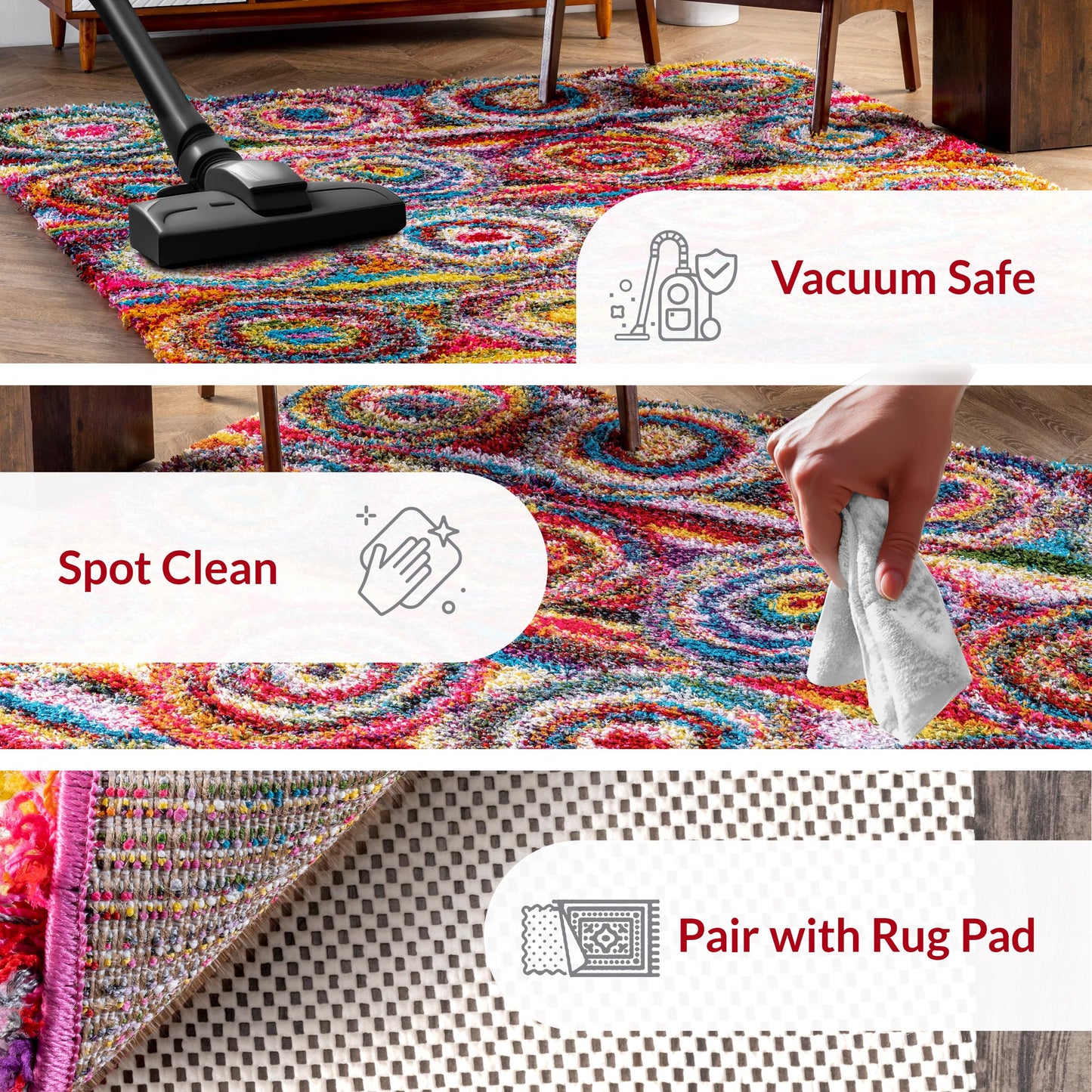 Nuloom Kindra Multicolor/Red, 7'10" Square, Bohemian Circles, Soft and Cozy, High Traffic, Stain Resistant, Easy Clean, Durable Area Rug for Bedroom, Living Room, Dining Space, Den, Foyer, Entryway