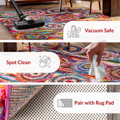 Nuloom Kindra Multicolor/Red, 7'10" Square, Bohemian Circles, Soft and Cozy, High Traffic, Stain Resistant, Easy Clean, Durable Area Rug for Bedroom, Living Room, Dining Space, Den, Foyer, Entryway
