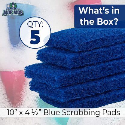 Medium Duty XL Blue Scouring Pad 5 Pack. 10 x 4.5in Large Multipurpose Nylon Scrubbing Sponges. Clean Kitchens, Bathrooms, Counters and Floors to Erase Grime and Make Surfaces Sparkle