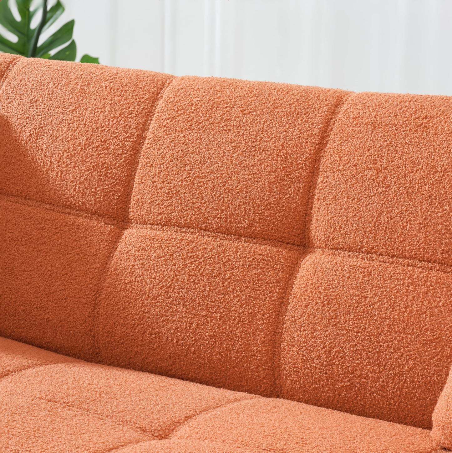 KEIKI 70" Teddy Fleece Convertible Futon Couch, Modern Loveseat Sofa with Adjustable Arms and Backrest, 2 Seater Small Sofa Couch with Metal Legs and Comfy Cushions for Living Room, Orange