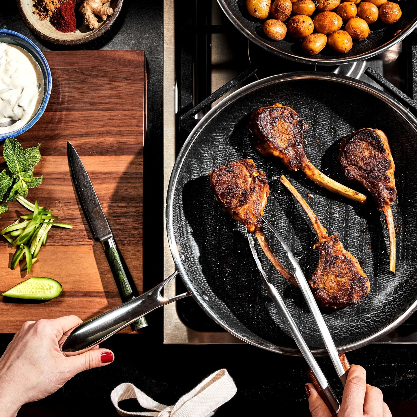 HexClad Hybrid Nonstick 12-Inch Frying Pan, Stay-Cool Handle, Dishwasher-Friendly, Oven-Safe Up to 900°F, Induction Ready, Compatible with All Cooktops