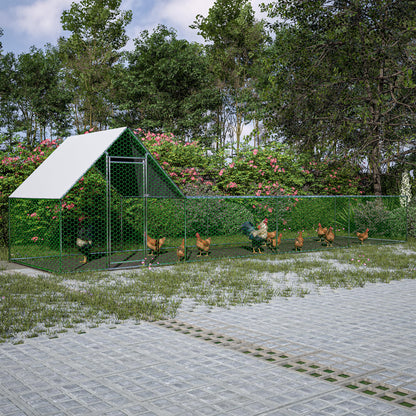 KEIKI Large Metal Chicken Coop, Metal Chicken Run with Waterproof Cover, Farm Poultry Run Hutch Hen House, Outdoor Walk-in Chicken Pen for Poultry Duck Rabbit, 26.08ft x 6.72ft x 6.67ft