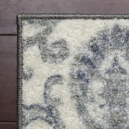 Maples Rugs Blooming Damask Area Rugs, Washable Non Slip Indoor Carpet for Entryway, 1'8 x 2'10, Grey/Blue