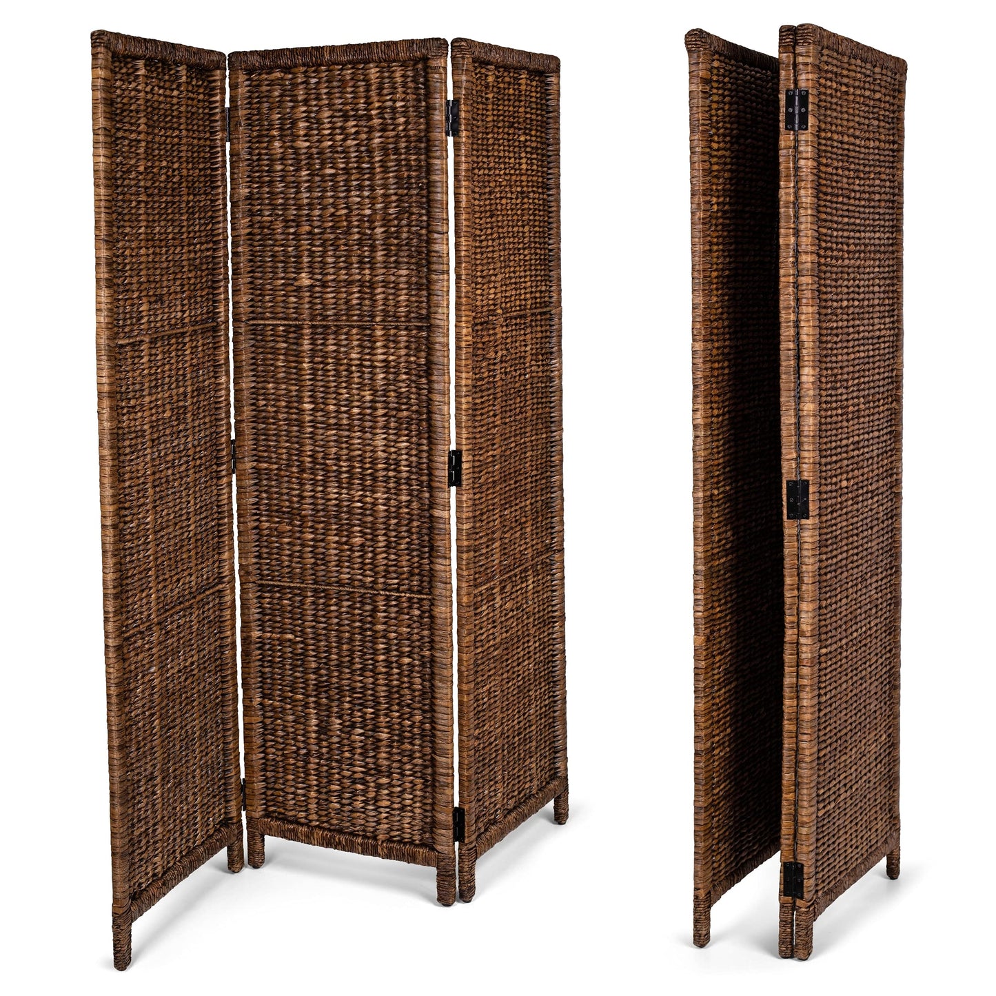 BIRDROCK HOME 3 Panel Seagrass Room Divider - Brown Wash - Folding Sections - Partition Screen - Hand Woven Abaca - Home Decor