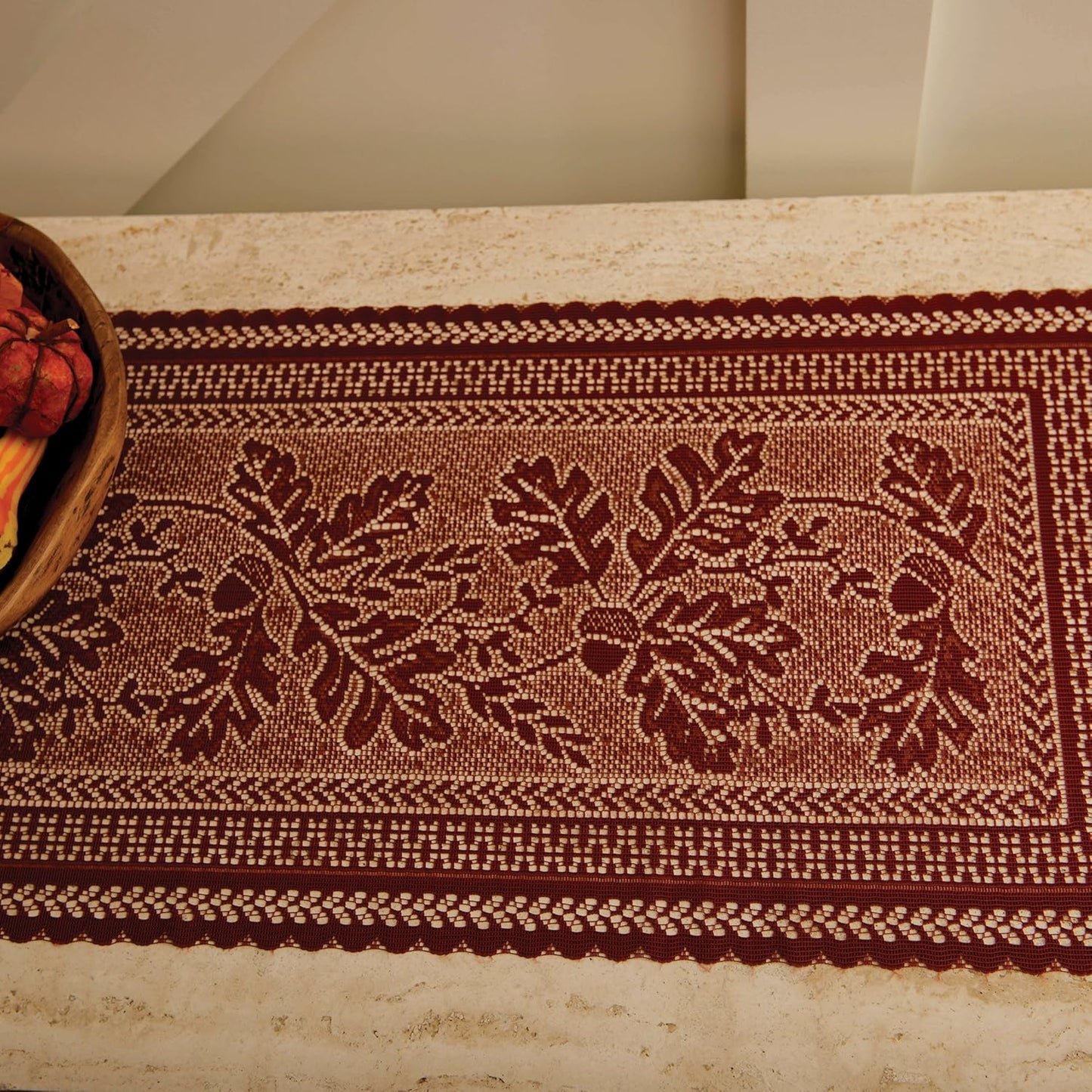 Heritage Lace Oak Leaf Runner - 14x48, Dark Paprika
