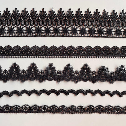 IDONGCAI 10 Yards Black Lace Trim Set for Sewing & Crafts – 5 Styles Lace Ribbon Bundle, Venise Lace Trim Elegant Lace Ribbon for Clothing Alterations & DIY Fashion(Black)