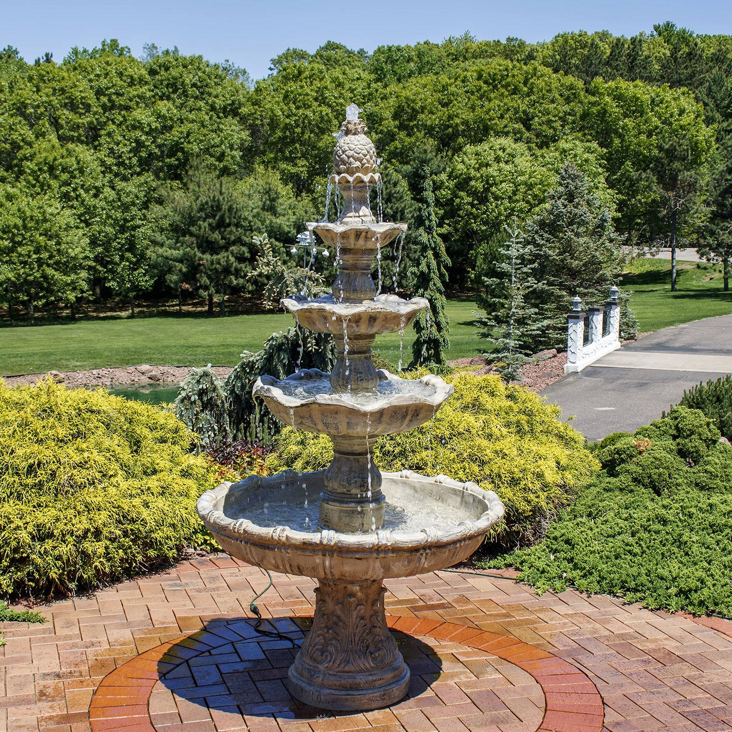 Sunnydaze Grand Courtyard 4-Tier Large Outdoor Water Fountain - 80" Tall Outdoor Fountain - Tiered Electric Garden Water Feature for Patio, Backyard, or Yard - Faux Stone Resin - Earth