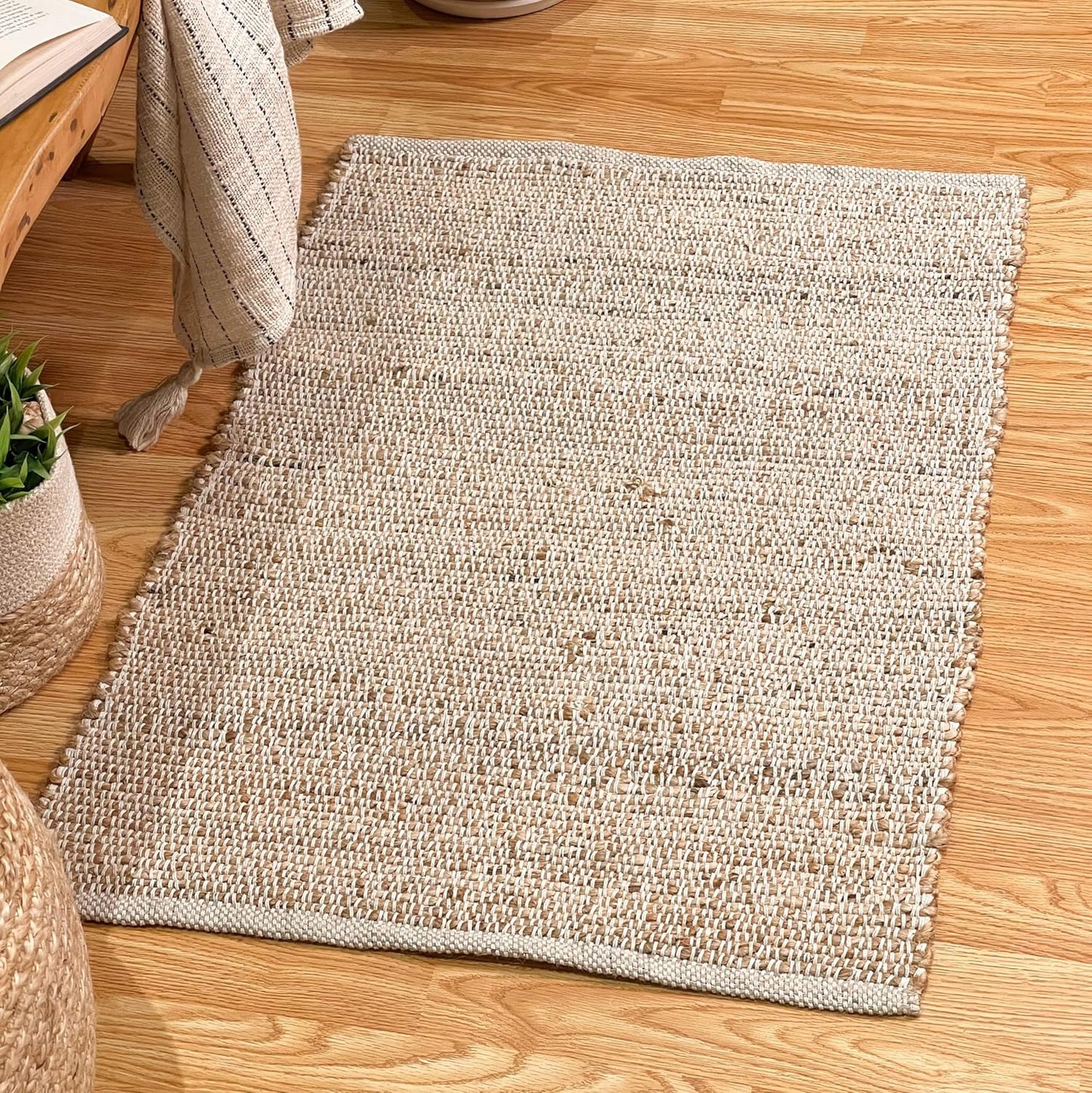 Chardin Home Jute Rugs Collection - 2x3 Feet Jute Braids Rug, Boho Rustic Natural Jute/Ivory Hand Woven Throw Rug for