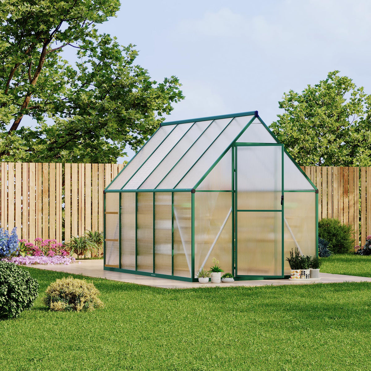 Polycarbonate Greenhouse for Outdoors, Large Walk-InGreenhouse with Quick Setup Structure and Roof Vent, Greenhouse with Ventilation