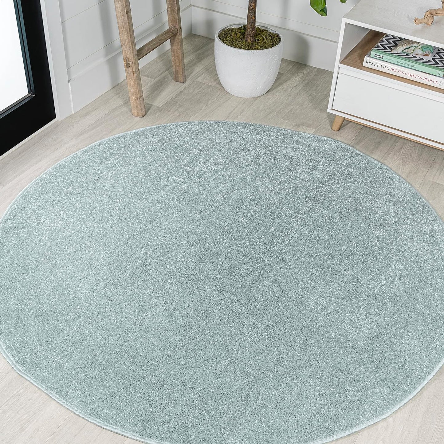 4' (SEU100S-4R) JONATHAN Y Haze Solid Low-Pile Aqua Blue Round Indoor Area Rug, Coastal,Bohemian,Minimalist,Classic